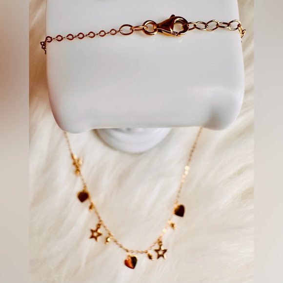 Heart and Star Station Necklace 💛 Real 18 Karat Solid Gold Jewelry 💛 - Picture 4 of 6